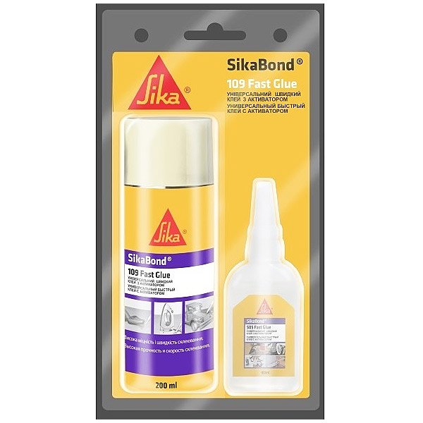 Клей Sika двухкомпонентный цианокрилатний SikaBond-109 Fast Glue 50 г + 200 мл с активатором